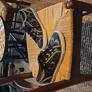 Coach Dee Casual Sneakers Black/Gray Green C Canvas Shoes Size 8.5B/Fits Like 9